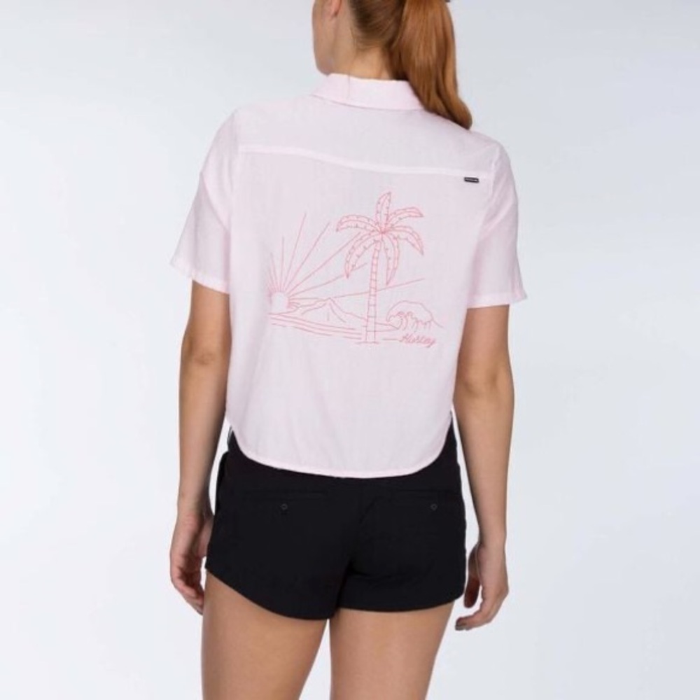Hurley Embroidered Palm Tree Top in Soft Pink - Medium